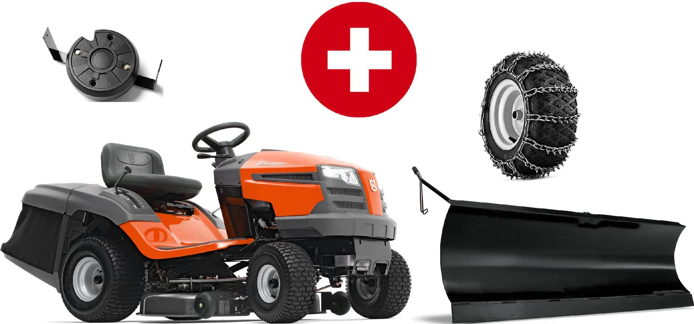 1-27-1.webp Husqvarna Rasentraktor TC 138L Winterpaket mit Schneeschild, Gummileiste, Gewicht und Schneeketten – Modell 2023 – Bild 1